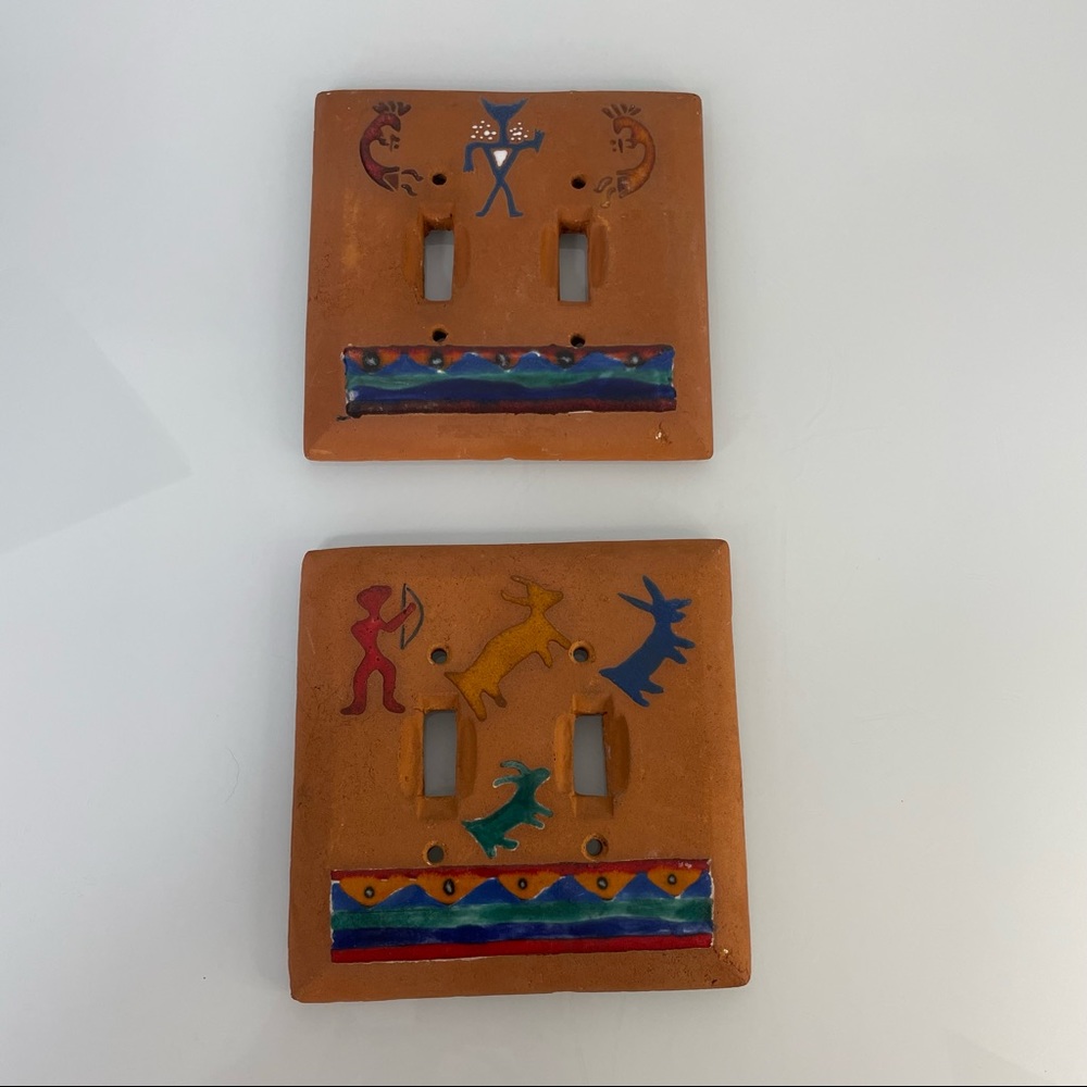 Lot Of Two Southwestern Kokopelli Terra Cotta Light Switch Plate Covers Double